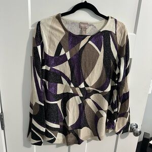 Chico's Artistic Purple and Brown Long Sleeve Top
